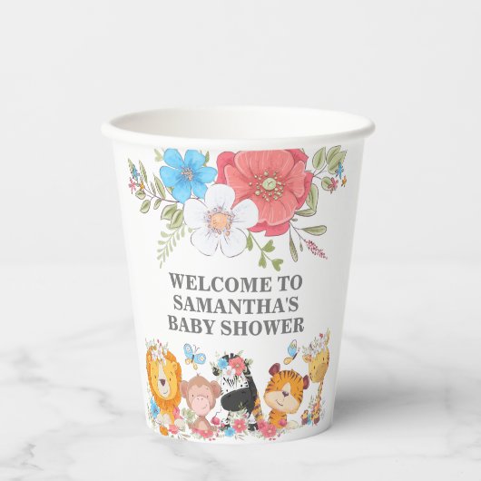 Oerwoud safari schattige babydieren tropisch feest papieren bekers (Voorkant)