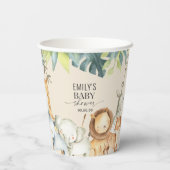 Oerwoud safari schattige dieren neutraal baby show papieren bekers (Achterkant)