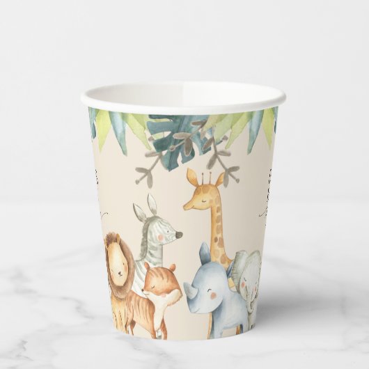 Oerwoud safari schattige dieren neutraal baby show papieren bekers (Links)
