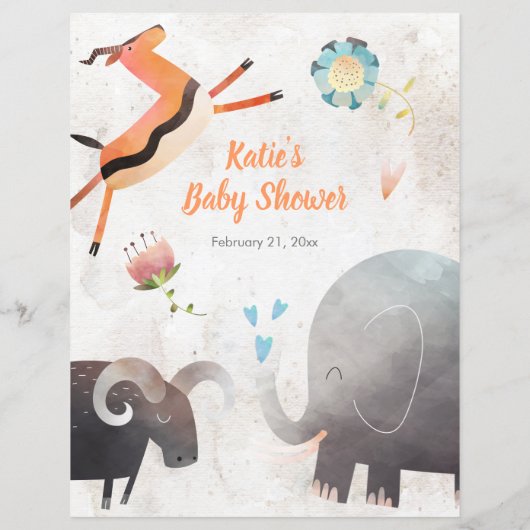 Oerwoud & Safari Theme Baby Bingo Baby shower Game (Achterkant)