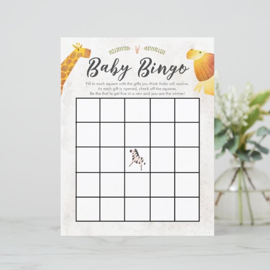 Oerwoud & Safari Theme Baby Bingo Baby shower Game (Staand voorkant)