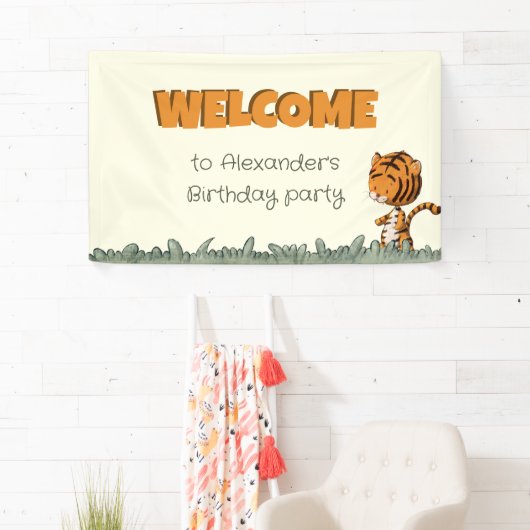 Oerwoud Safari Tijger Welkom Verjaardagsfeest Spandoek (Insitu)