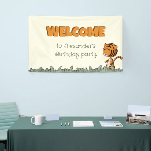 Oerwoud Safari Tijger Welkom Verjaardagsfeest Spandoek (Beurs)
