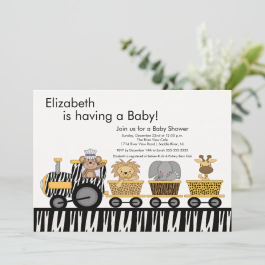 Oerwoud Safari Train Baby shower Uitnodiging (Staand voorkant)