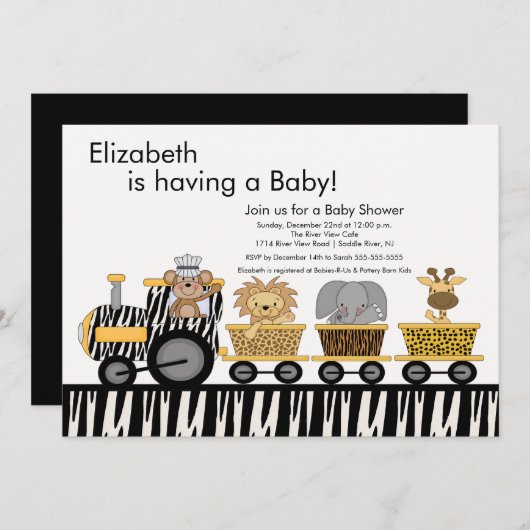 Oerwoud Safari Train Baby shower Uitnodiging (Voorkant / Achterkant)