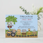Oerwoud Safari Train Neutraal Baby shower Uitnodig Kaart (Staand voorkant)
