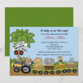 Oerwoud Safari Train Neutraal Baby shower Uitnodig Kaart (Voorkant / Achterkant)
