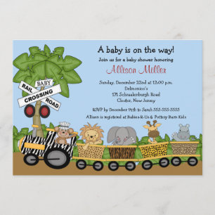 Oerwoud Safari Train Neutraal Baby shower Uitnodig Kaart