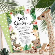 Oerwoud Safari Tropisch Bloemen Groen Baby shower