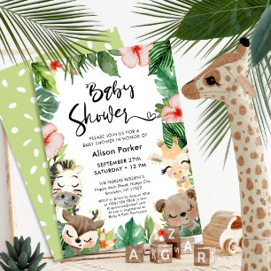 Oerwoud Safari Tropisch Bloemen Groen Baby shower Kaart