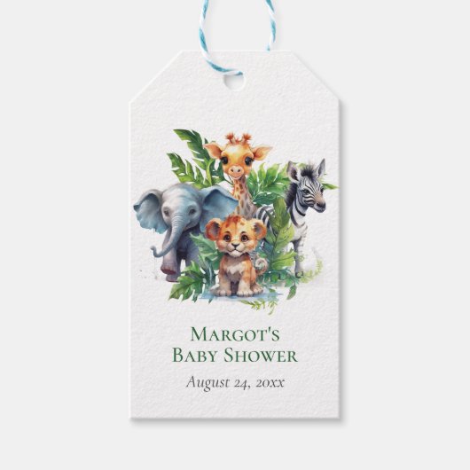 Oerwoud Safari Tropische Dieren Baby shower Favor Cadeaulabel (Voorkant)