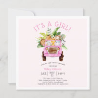 Oerwoud Safari Truck Het is een Girl Pink Baby sho
