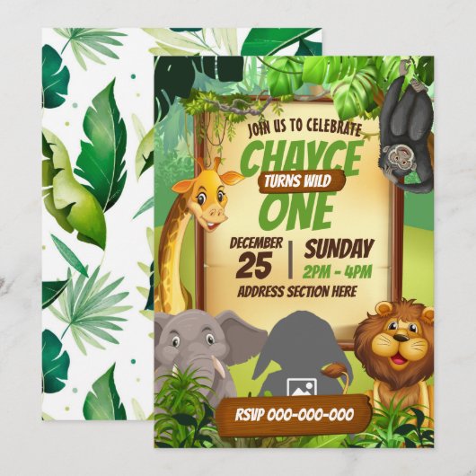 Oerwoud Safari uitnodiging (Voorkant / Achterkant)