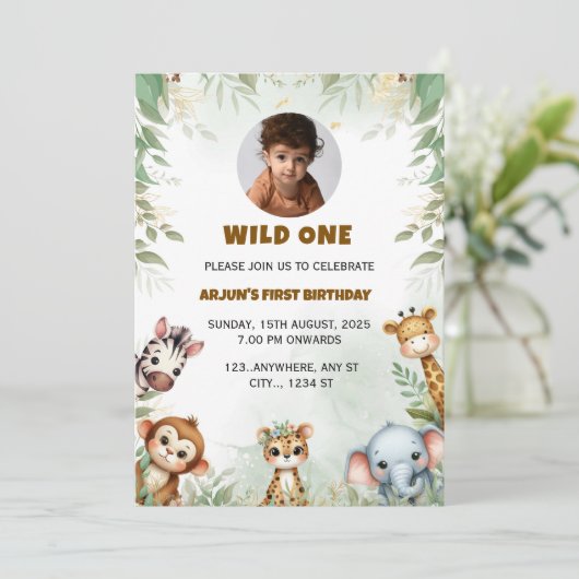 Oerwoud Safari Verjaardag Jongen Uitnodiging, Wild Kaart (Staand voorkant)