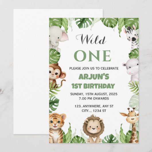 Oerwoud Safari Verjaardag Uitnodiging Kaart (Voorkant / Achterkant)