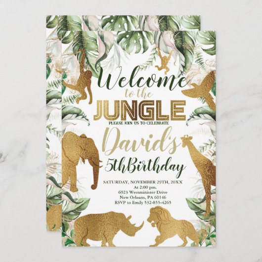 Oerwoud Safari Verjaardagsfeestje, Oerwoud Dieren Kaart (Voorkant / Achterkant)