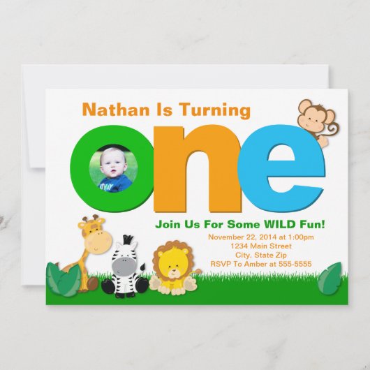 Oerwoud Safari Verjaardagsuitnodiging, 1e Verjaard Kaart (Voorkant)