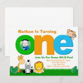 Oerwoud Safari Verjaardagsuitnodiging, 1e Verjaard Kaart (Voorkant / Achterkant)