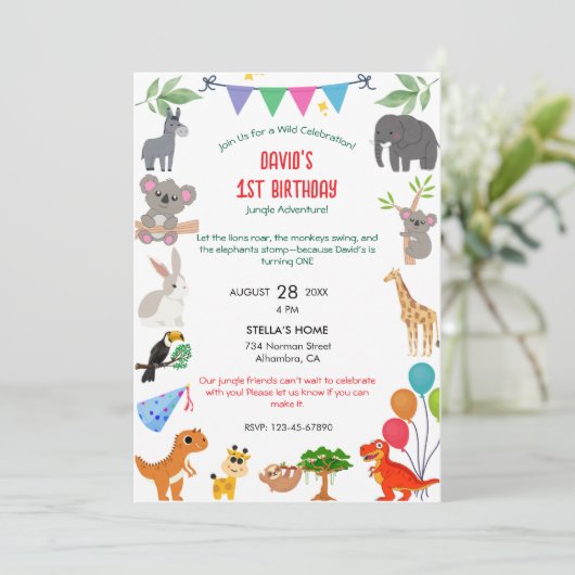 Oerwoud Safari Verjaardagsuitnodiging – Wild One T Kaart (Staand voorkant)