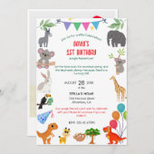 Oerwoud Safari Verjaardagsuitnodiging – Wild One T Kaart (Voorkant / Achterkant)