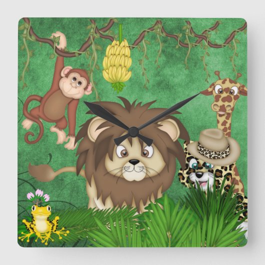 Oerwoud Safari Wall Clock Vierkante Klok (Voorkant)