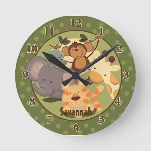 Oerwoud Safari Wall Clock Voeg een naam toe Ronde Klok (Voorkant)