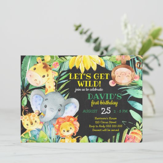 Oerwoud Safari Waterverf Schattige Boy Eerste Verj Kaart (Staand voorkant)