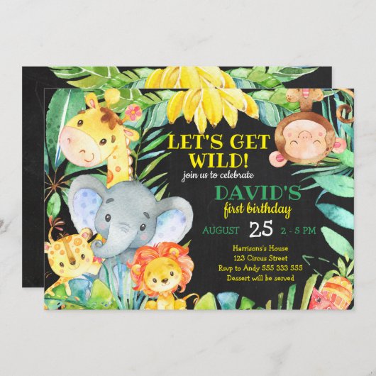 Oerwoud Safari Waterverf Schattige Boy Eerste Verj Kaart (Voorkant / Achterkant)