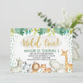 Oerwoud Safari Wild 1 1e verjaardag uitnodiging (Staand voorkant)