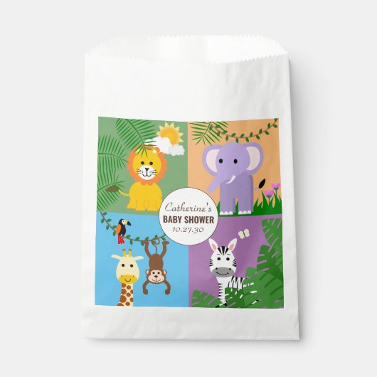 Oerwoud Safari Wild Animal Baby shower Kleurrijk Bedankzakje (Voorkant)