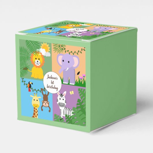 Oerwoud Safari Wild Animal Kids Verjaardag Kleurri Bedankdoosjes (Voorkant Zijde)