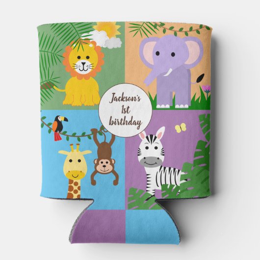 Oerwoud Safari Wild Animal Kids Verjaardag Kleurri Blikjeskoeler (Achterkant)