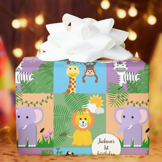 Oerwoud Safari Wild Animal Kids Verjaardag Kleurri Cadeaupapier