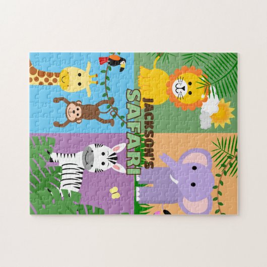 Oerwoud Safari Wild Animal Kids Verjaardag Kleurri Legpuzzel (Horizontaal)