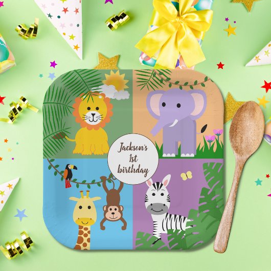 Oerwoud Safari Wild Animal Kids Verjaardag Kleurri Papieren Bordje