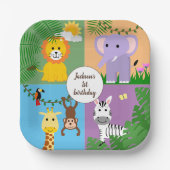 Oerwoud Safari Wild Animal Kids Verjaardag Kleurri Papieren Bordje (Voorkant)