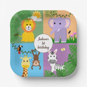 Oerwoud Safari Wild Animal Kids Verjaardag Kleurri Papieren Bordje