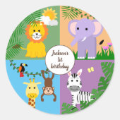 Oerwoud Safari Wild Animal Kids Verjaardag Kleurri Ronde Sticker (Voorkant)