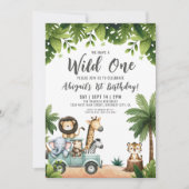 Oerwoud Safari Wild Een 1e verjaardagsfeestje Kaart (Voorkant)