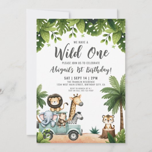 Oerwoud Safari Wild Een 1e verjaardagsfeestje Kaart (Voorkant)