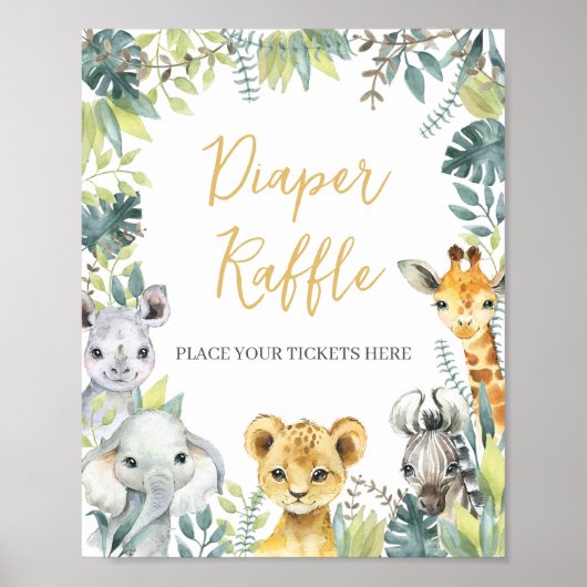 Oerwoud Safari Wild Een Baby shower Luier Raffle Poster (Voorkant)