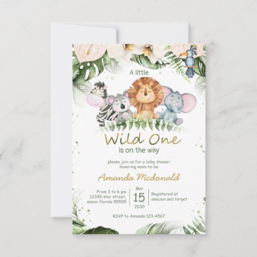 Oerwoud safari wild één baby shower Uitnodiging (Voorkant)