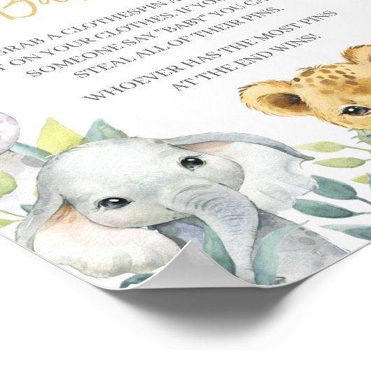 Oerwoud Safari Wild Een Baby shower zeg niet Baby Poster (Hoek)