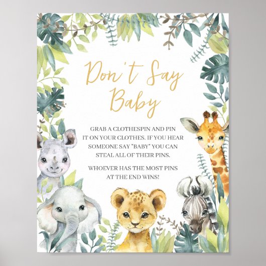 Oerwoud Safari Wild Een Baby shower zeg niet Baby Poster (Voorkant)