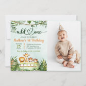 Oerwoud Safari Wild One 1st Birthday Foto Kaart (Voorkant)