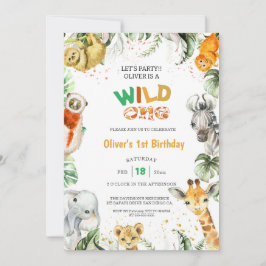 Oerwoud Safari Wild One Animals 1e Verjaardag Kaart