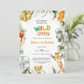 Oerwoud Safari Wild One Animals 1e Verjaardag Kaart (Staand voorkant)