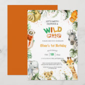 Oerwoud Safari Wild One Animals 1e Verjaardag Kaart (Voorkant / Achterkant)