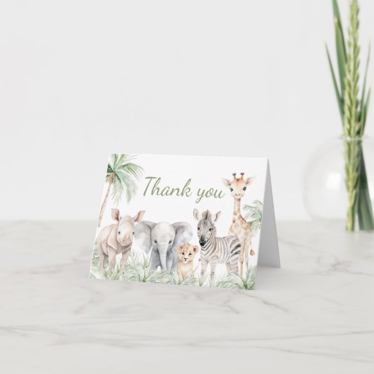Oerwoud Safari Wild One Animals Baby shower Bedankkaart (Voorkant)