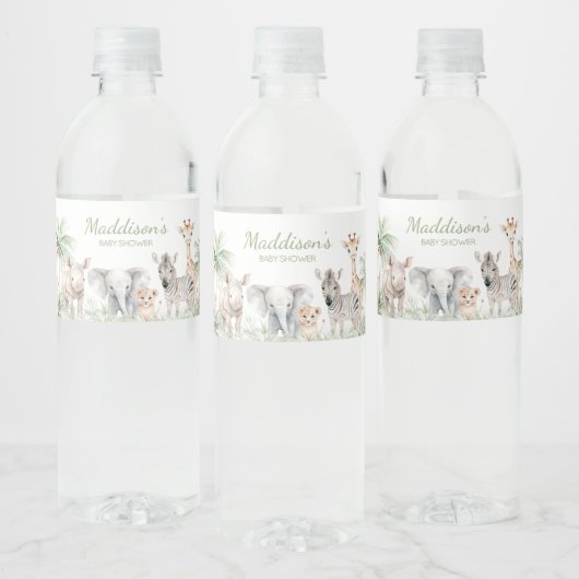 Oerwoud Safari Wild One Animals Baby shower Waterfles Etiket (Flessen)